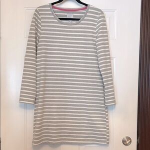 Paraphrase Striped Cotton LS Dress M Gray/White Nautical Casual Basic Timeless